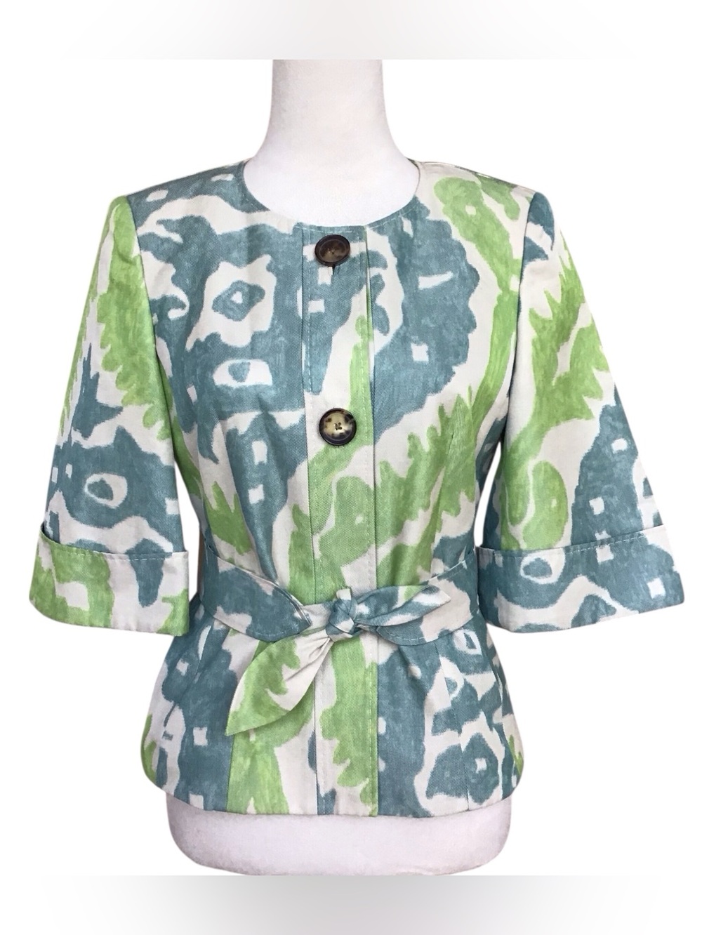 Rena Lange Citrine Multicolor Button Up Tie Waist Top Size 6